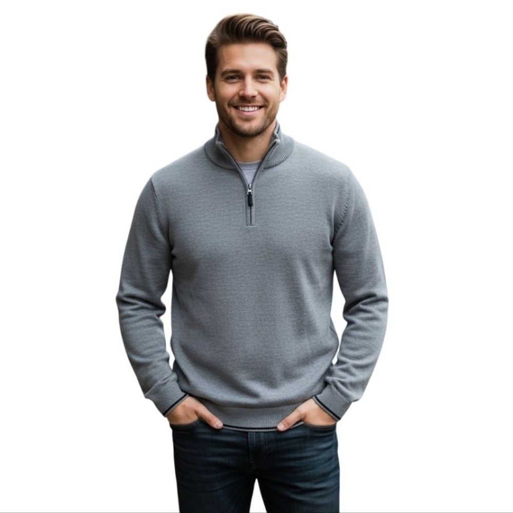 GAP Vintage 100% Merino Wool Gray 1/4 Zip Sweater Size M